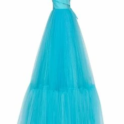 Milla Aquamarine Ball Gown With One-shoulder Wrap Top COLLECTIONS