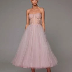 Milla Misty Rose Strapless Puffy Midi Tulle Dress COLLECTIONS