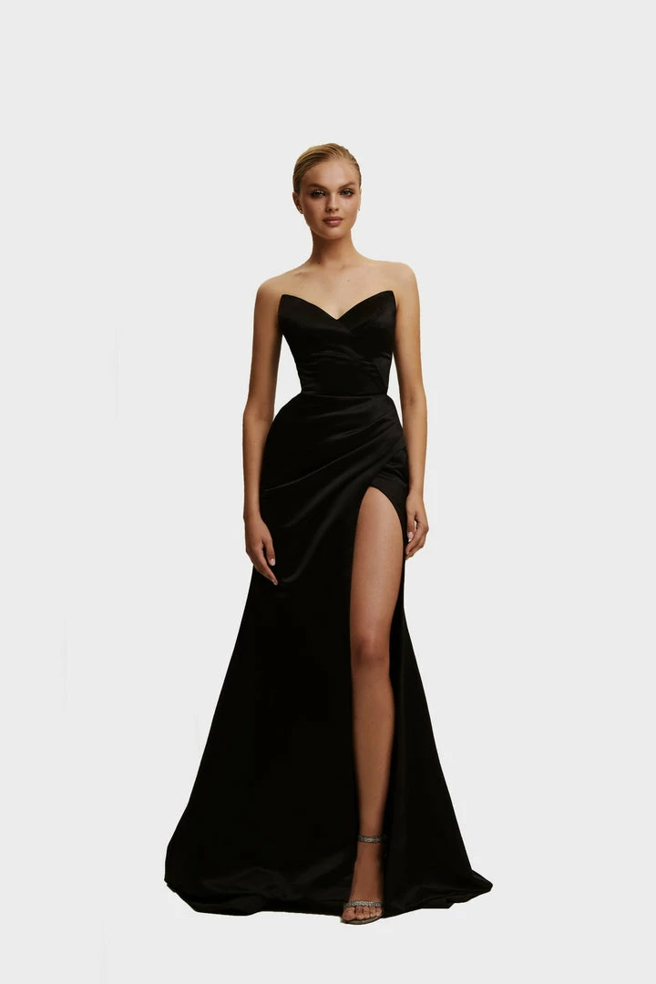 Milla Strapless Evening Gown With Thigh Slit 23 Milla Strapless Evening Gown With Thigh Slit
