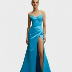 Milla Strapless Evening Gown With Thigh Slit 96 Milla Strapless Evening Gown With Thigh Slit