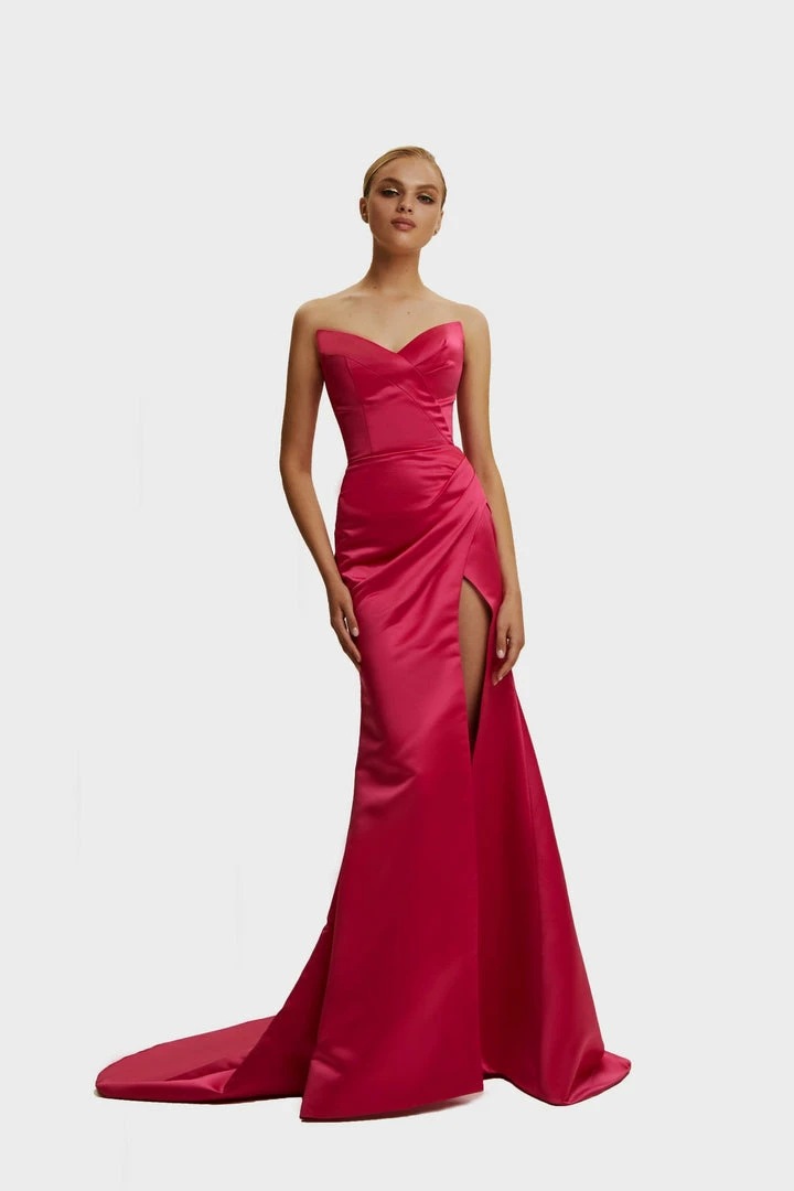 Milla Strapless Evening Gown With Thigh Slit 4 Milla Strapless Evening Gown With Thigh Slit