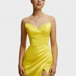Milla Strapless Evening Gown With Thigh Slit 78 Milla Strapless Evening Gown With Thigh Slit
