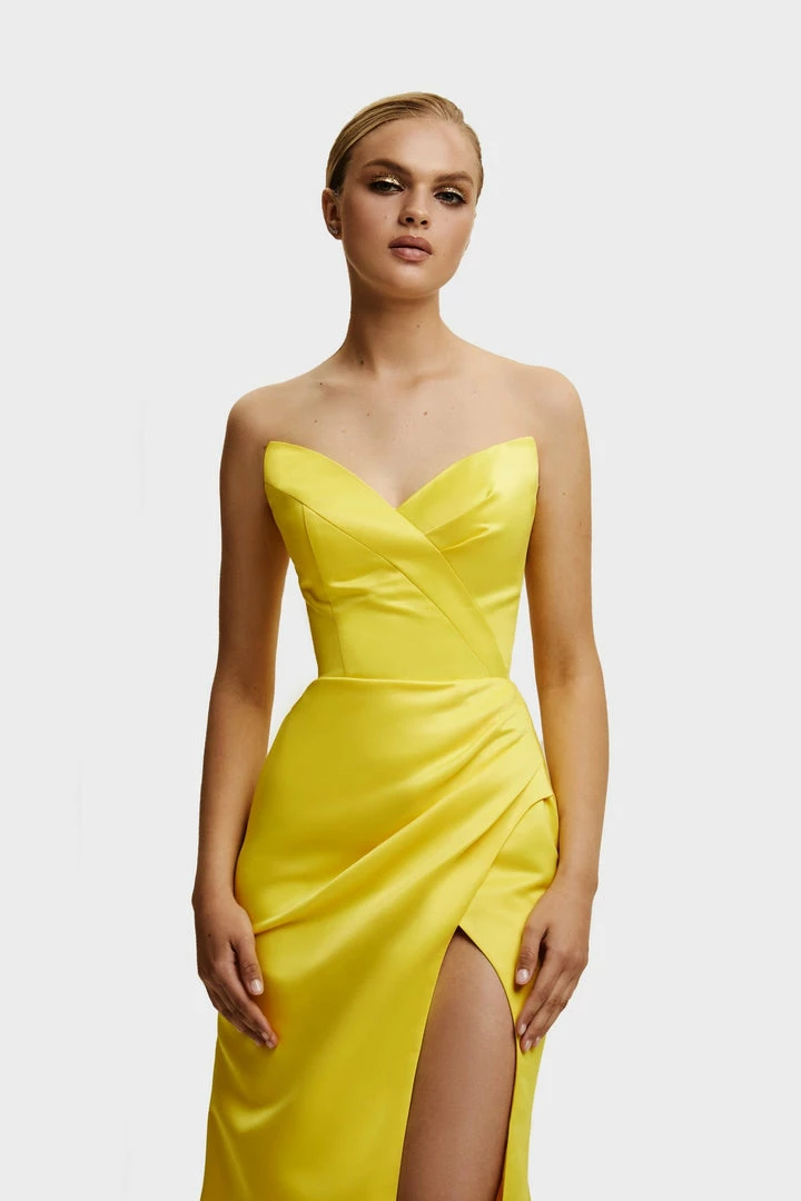 Milla Strapless Evening Gown With Thigh Slit 24 Milla Strapless Evening Gown With Thigh Slit