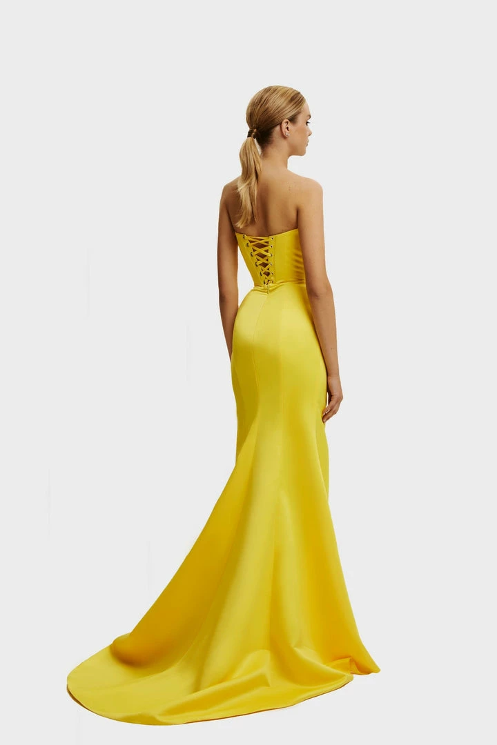 Milla Strapless Evening Gown With Thigh Slit 30 Milla Strapless Evening Gown With Thigh Slit