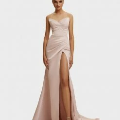 Milla Strapless Evening Gown With Thigh Slit 104 Milla Strapless Evening Gown With Thigh Slit