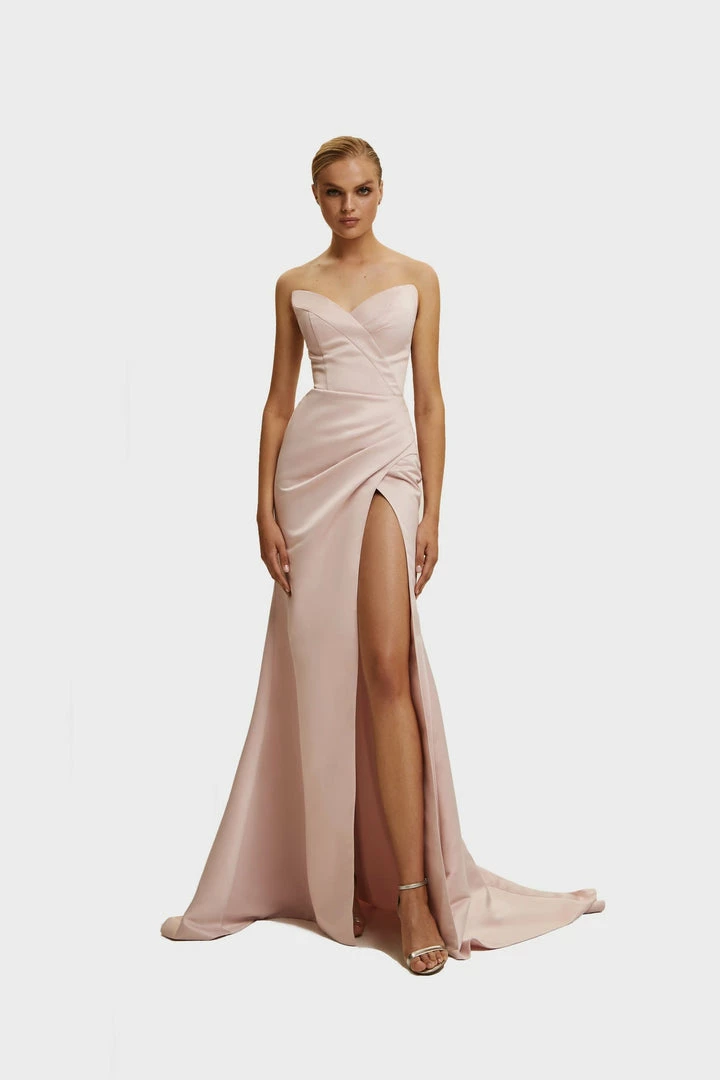 Milla Strapless Evening Gown With Thigh Slit 50 Milla Strapless Evening Gown With Thigh Slit