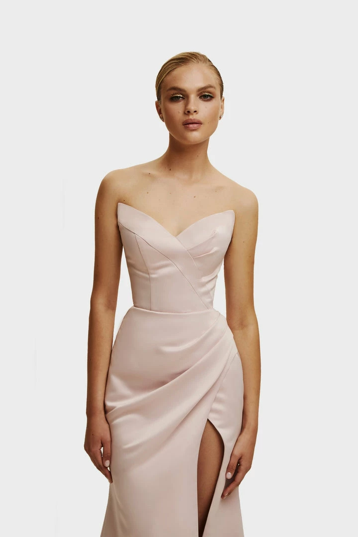 Milla Strapless Evening Gown With Thigh Slit 56 Milla Strapless Evening Gown With Thigh Slit