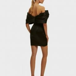 Milla COLLECTIONS Black Ruched Bow-neckline Party Mini Dress 18 Milla COLLECTIONS Black Ruched Bow-neckline Party Mini Dress