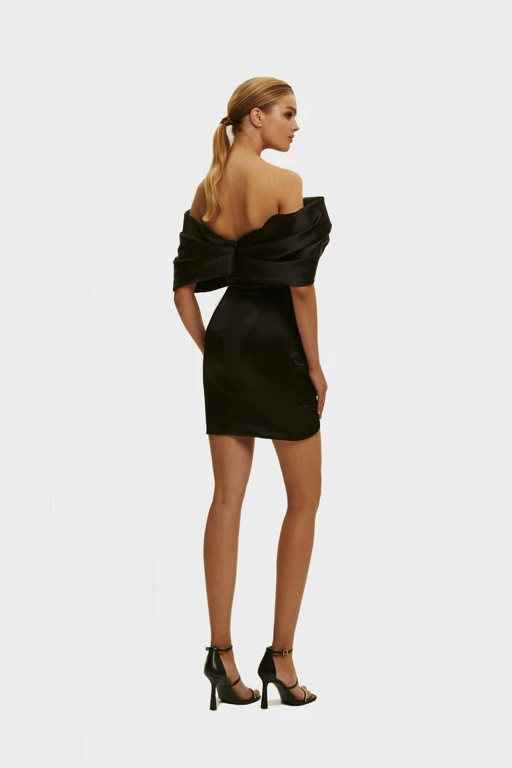 Milla COLLECTIONS Black Ruched Bow-neckline Party Mini Dress 7 Milla COLLECTIONS Black Ruched Bow-neckline Party Mini Dress