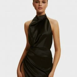 Milla COLLECTIONS Black Mock Neck Sleeveless High Slit Dress