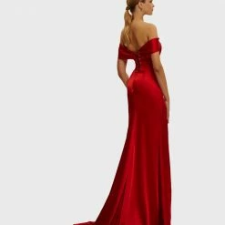 Milla Classy Drop-shoulder Red Satin Dress
