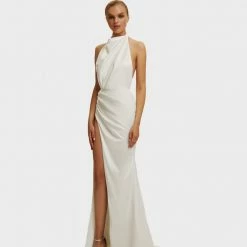 Milla White Mock Neck Sleeveless High Slit Dress