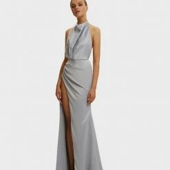 Milla COLLECTIONS Light Blue Mock Neck Sleeveless High Slit Dress