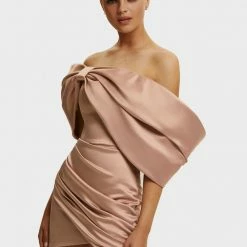 Milla Pink Ruched Bow-neckline Party Mini Dress