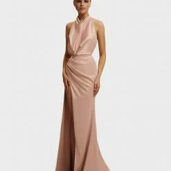 Milla COLLECTIONS Pink Mock Neck Sleeveless High Slit Dress