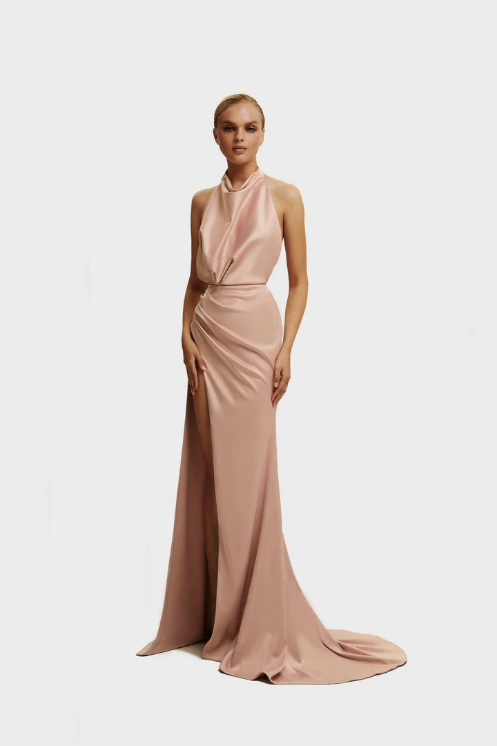Milla COLLECTIONS Pink Mock Neck Sleeveless High Slit Dress 3 Milla COLLECTIONS Pink Mock Neck Sleeveless High Slit Dress