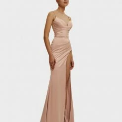 Milla Strapped Gown With Sexy Thigh Side Slit 40 Milla Strapped Gown With Sexy Thigh Side Slit