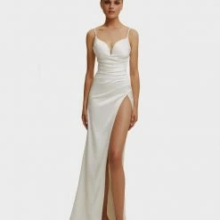 Milla Strapped Gown With Sexy Thigh Side Slit 48 Milla Strapped Gown With Sexy Thigh Side Slit