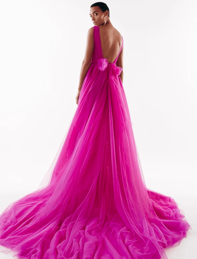 Milla Bow-Back Maxi Evening Tulle Dress COLLECTIONS 7 Milla Bow-Back Maxi Evening Tulle Dress COLLECTIONS