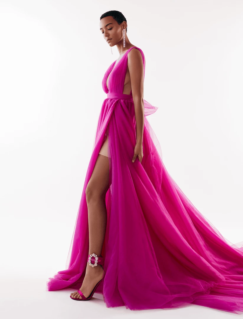 Milla Bow-Back Maxi Evening Tulle Dress COLLECTIONS 5 Milla Bow-Back Maxi Evening Tulle Dress COLLECTIONS