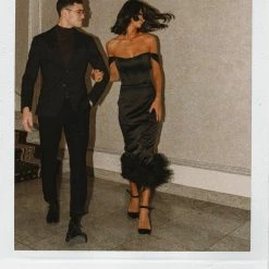 Milla Off The Shoulder Cocktail Feather Dress