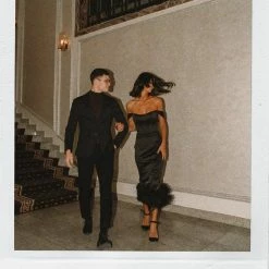 Milla Off The Shoulder Cocktail Feather Dress